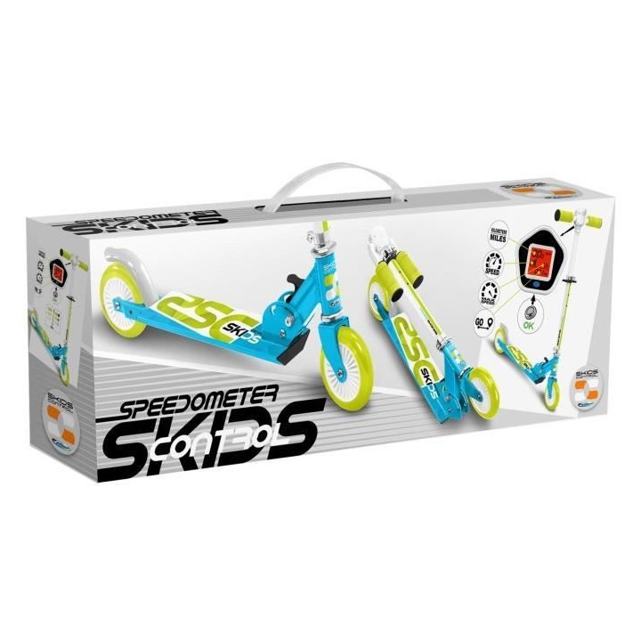 Trottinette pliable avec compteur de vitesse - bleu - Skids Control