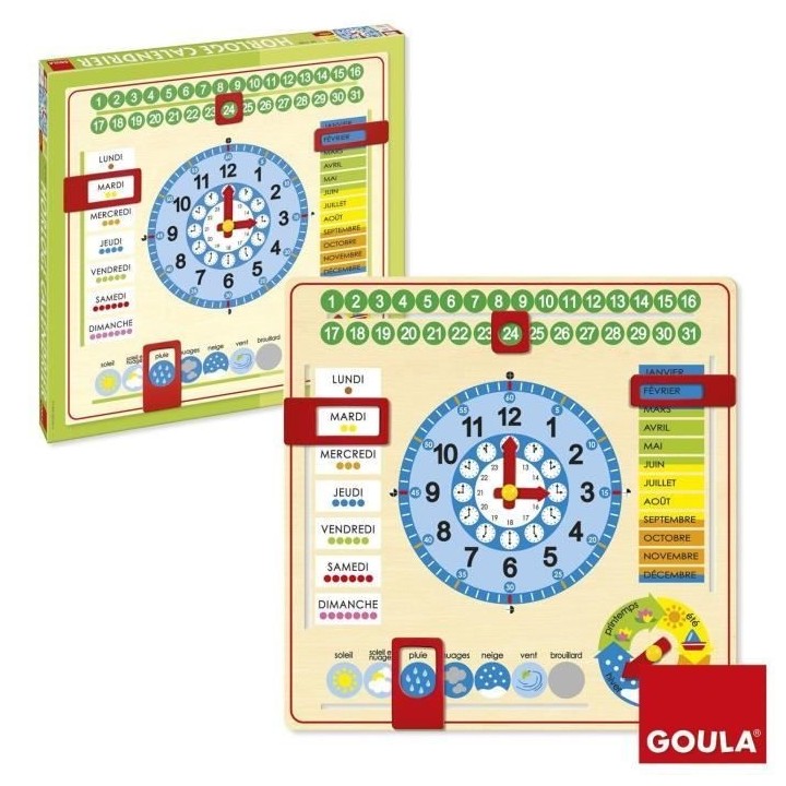 Horloge calendrier - GOULA - Apprentissage des mois, saisons, jours et