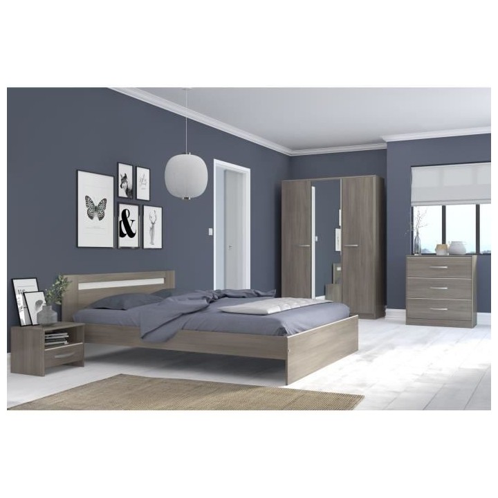 PARISOT Lit adulte avec tiroir - Contemporain - Décor noyer silver -