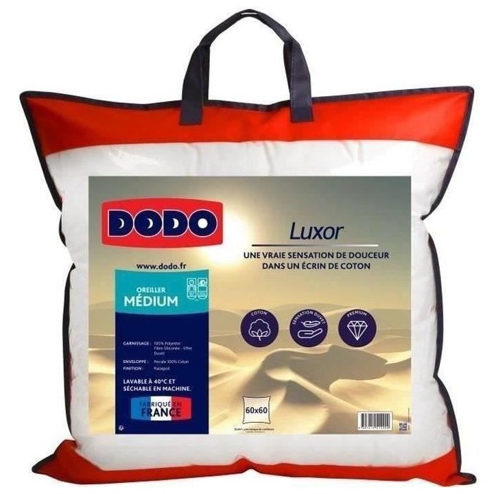 DODO Oreiller LUXOR 60x60 cm - 100% Coton - Effet Duvet
