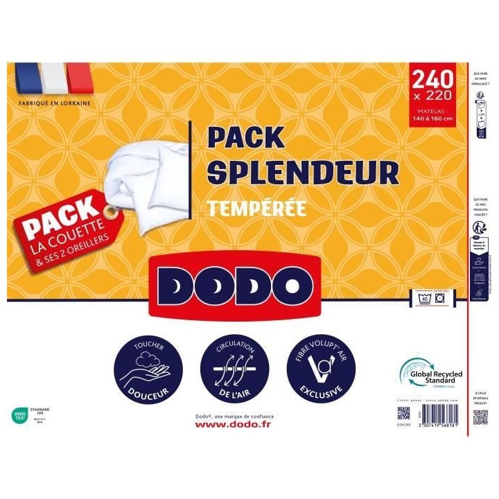 Pack couette 220 x 240 cm + 2 oreillers 60 x 60 cm - Splendeur - Garni