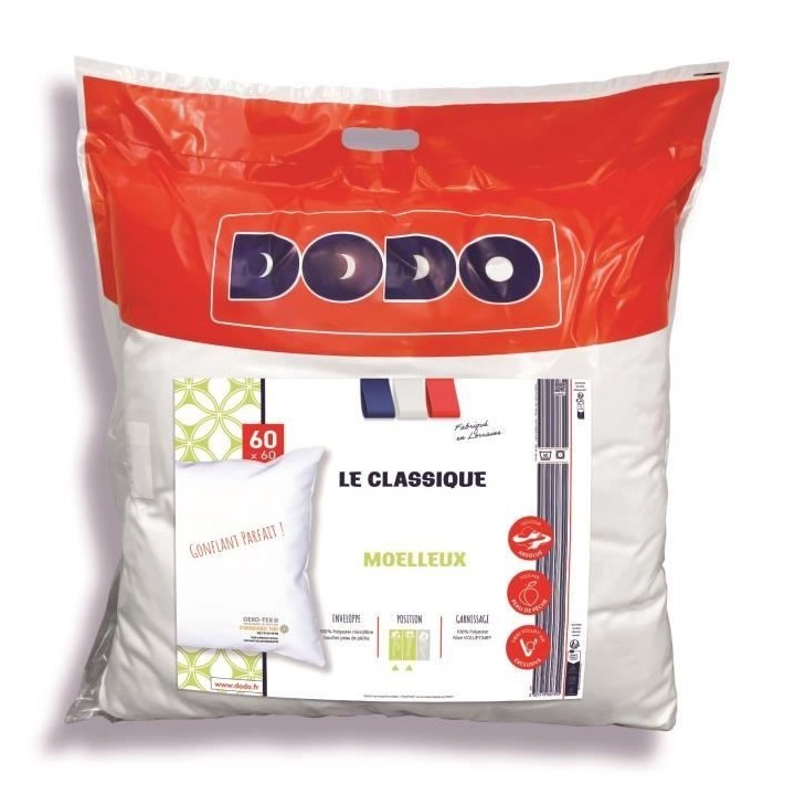 Oreiller - LE CLASSIQUE - Gonflant parfait - 60 x 60 cm - Polyester et