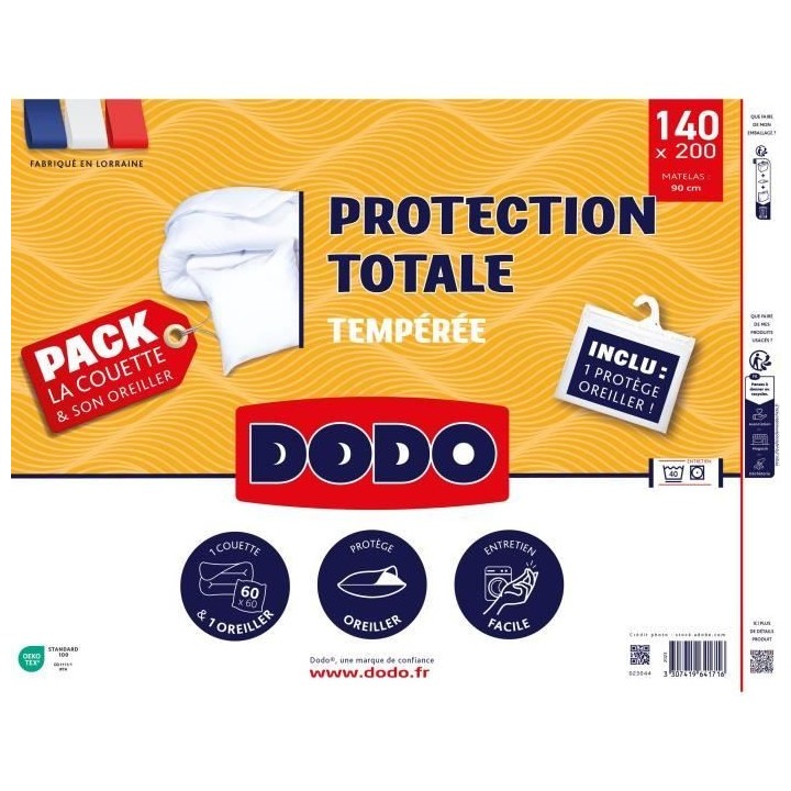 Pack Protection : Couette 140x200 cm + Taie d'oreiller + 1 Protege ore