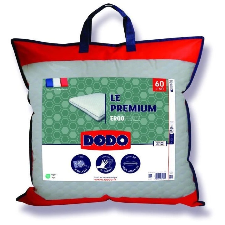 Oreiller Le Premium DODO - 60x60 cm - Mémoire de forme - Taie déhous