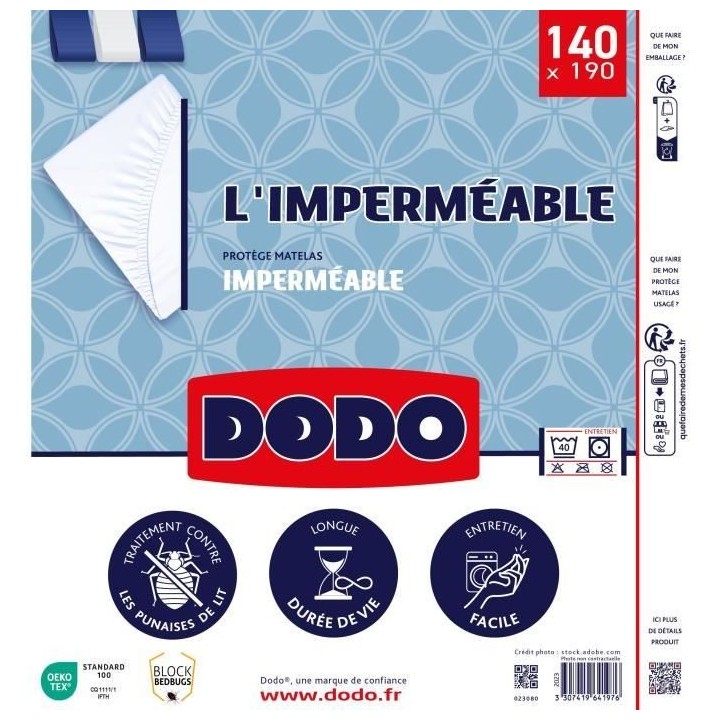 Protege matelas imperméable - 140x190 cm - Coton/Polyester - Anti pun