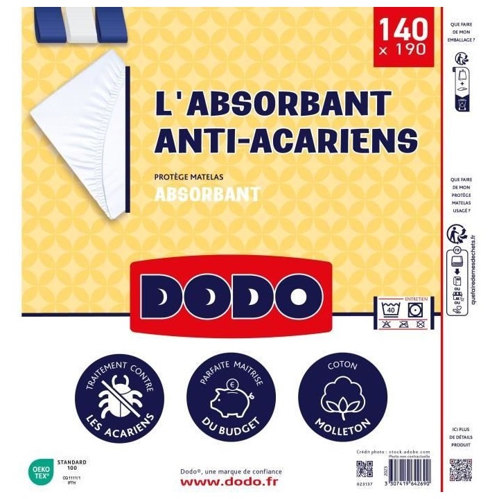 Protege matelas absorbant - 140x190 cm - Coton - Anti acariens