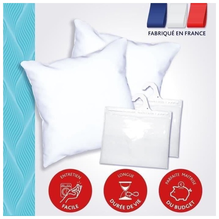 DODO Pack 2 oreillers tendance 60x60cm + 2 protege oreillers imperméa