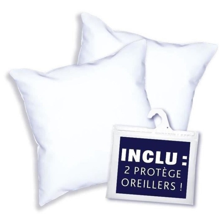 DODO Pack 2 oreillers tendance 60x60cm + 2 protege oreillers imperméa