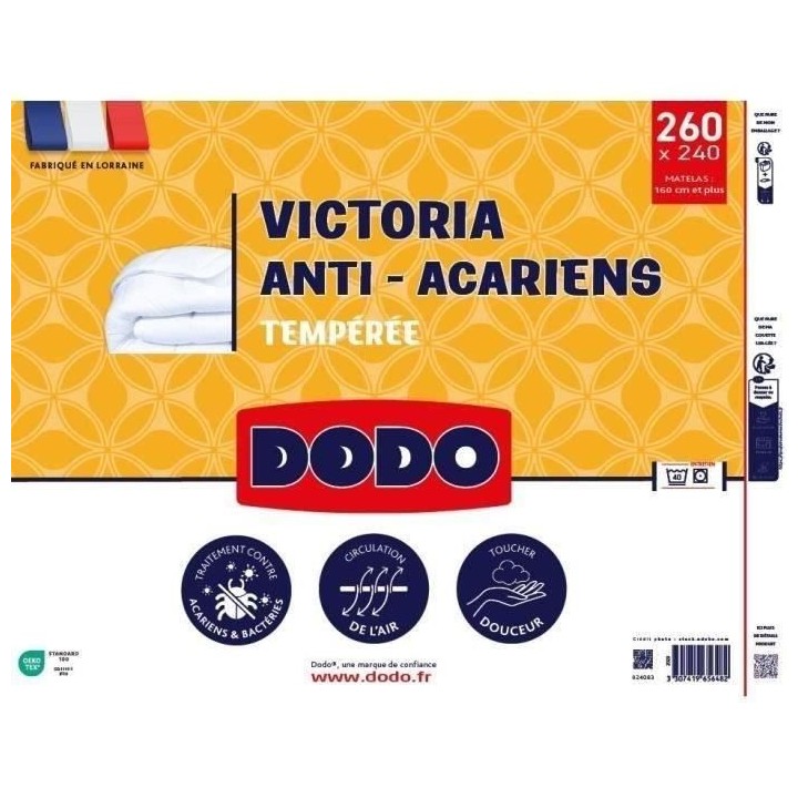 DODO Couette tempérée 300gr/m² anti-acarians VICTORIA 240x260 cm bl