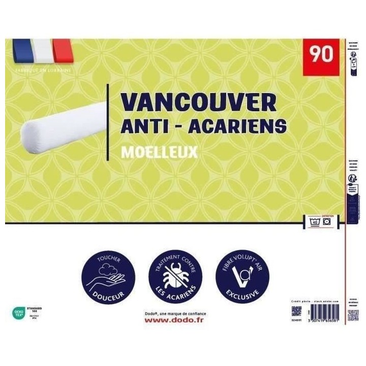 Traversin VANCOUVER 90 cm - anti-acariens - 100% Polyester - DODO