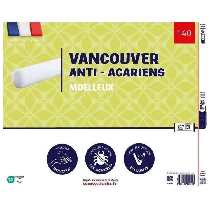 Traversin VANCOUVER 140 cm - anti-acariens - 100% Polyester - DODO