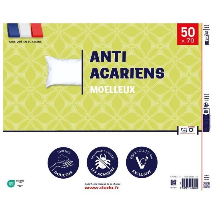 Oreiller anti-acariens 50x70 cm - 100% Polyester - DODO