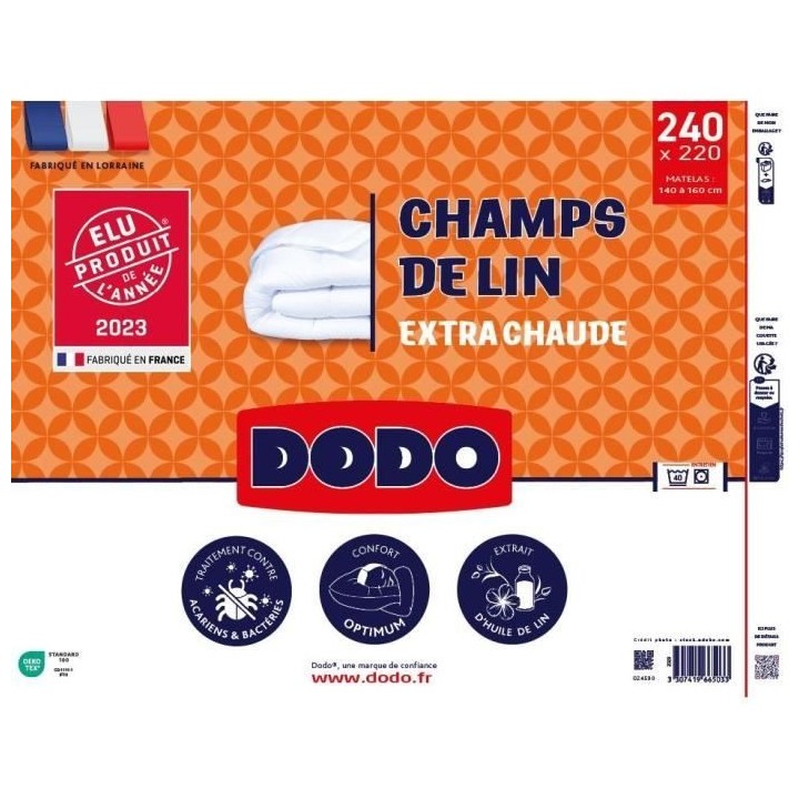Couette 220x240 cm DODO CHAMPS DE LIN - Chaude - 450G/m² - Couette 2