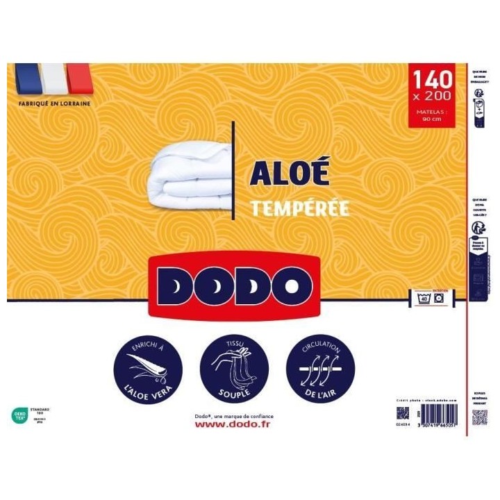 Couette 140x200 cm DODO ALoe - Tempérée - 300G/m² - Couette 1 perso