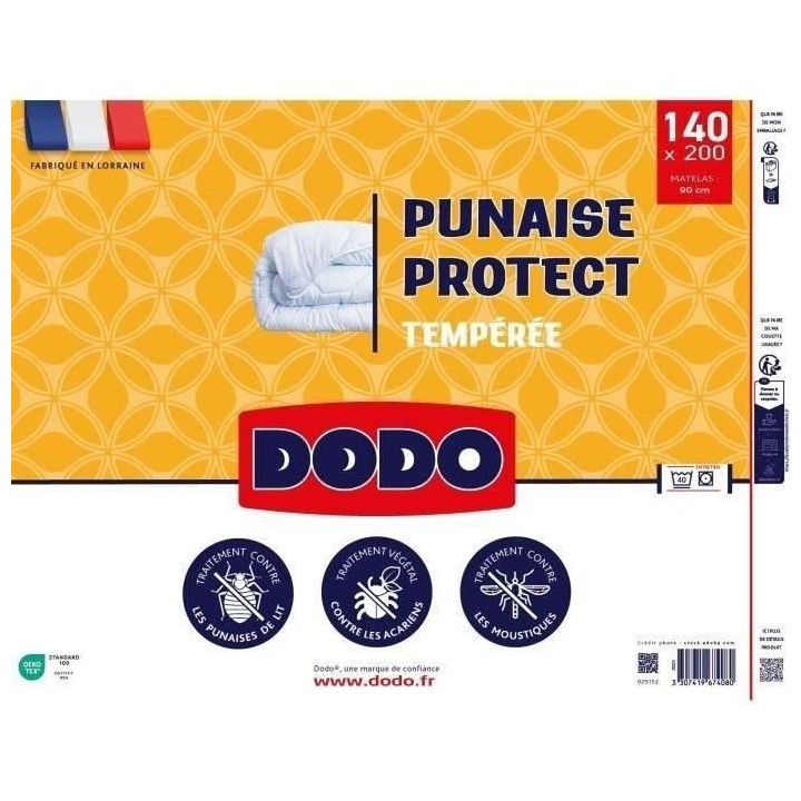 DODO Couette tempérée 300gr/m² 140x200 cm - Protection anti punaise