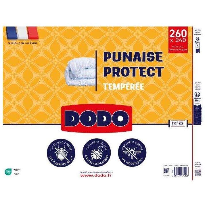 DODO Couette tempérée 300gr/m² 240x260 cm - Protection anti punaise