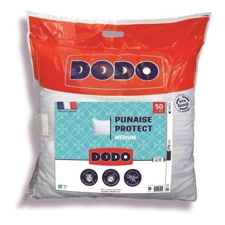 Oreiller médium DODO 50x70 cm - Protection anti punaise, anti acarien