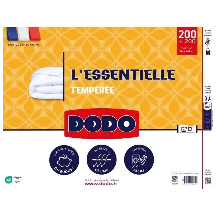 DODO Couette Tempérée - L'ESSENTIELLE - 200x200cm - 100% Polyester V