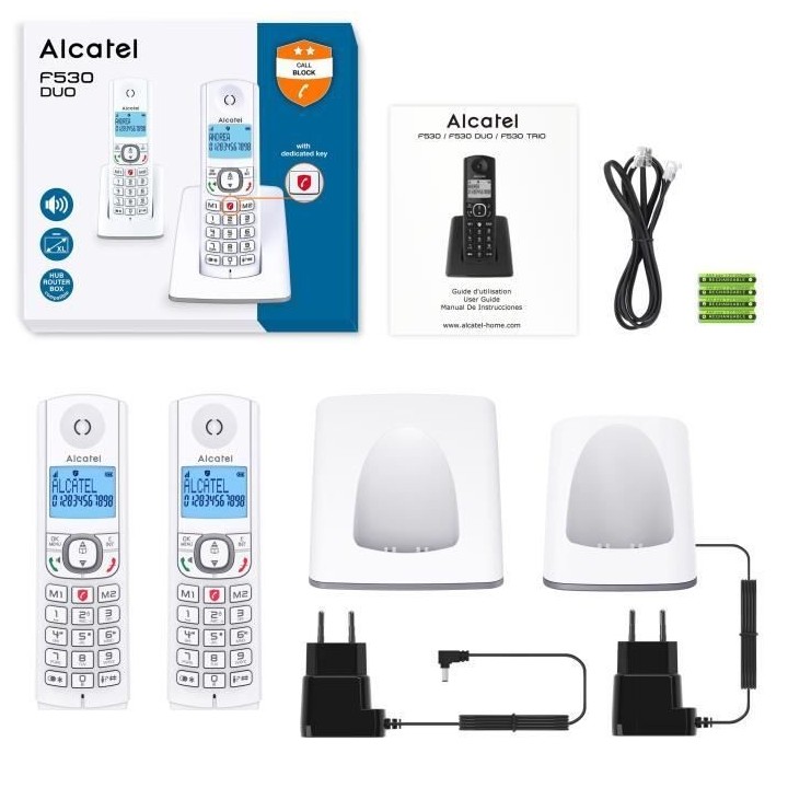 Téléphone sans fil - ALCATEL - F530 Duo - 2 combinés, blocage d'app