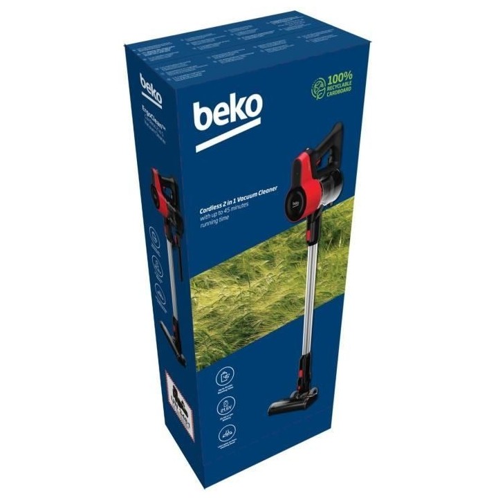 Aspirateur balai BEKO VRT50121VR - 25 AirWatts - 2 vitesses - Rouge