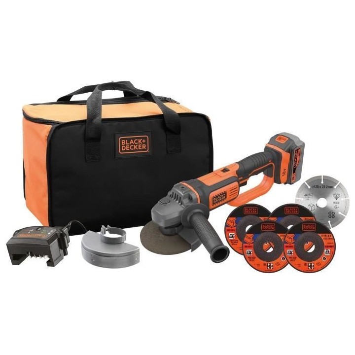 Meuleuse sans Fil - BLACK & DECKER - BCG720M1A5-QW - 18 V + 5 Disques