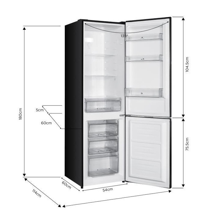 Réfrigérateur congélateur bas CONTINENTAL EDISON - 253L - Total No