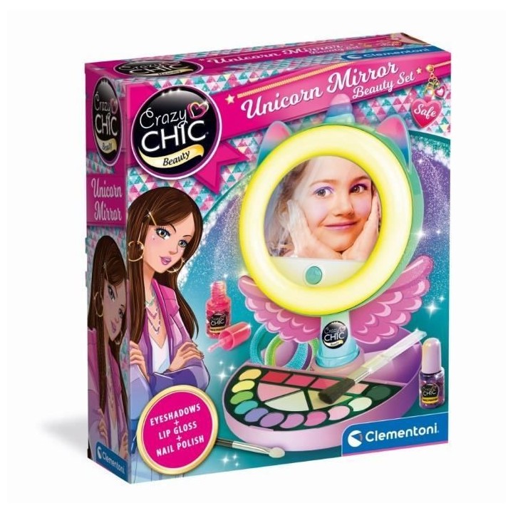 CLEMENTONI - Miroir de maquillage licorne - Anneau lumineux - Maquilla