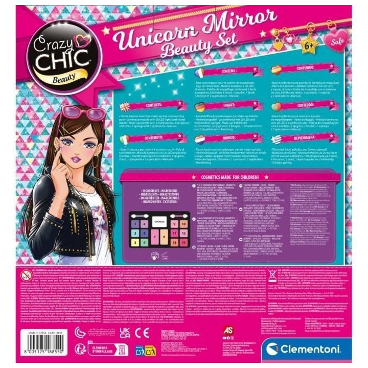 CLEMENTONI - Miroir de maquillage licorne - Anneau lumineux - Maquilla