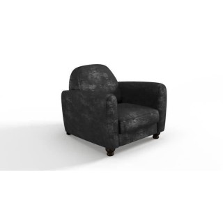 Fauteuil club IKAINEN - Tissu effet veilli noir - L 89 x P 81 x H 77 c