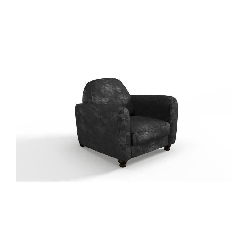 Fauteuil club IKAINEN - Tissu effet veilli noir - L 89 x P 81 x H 77 cm