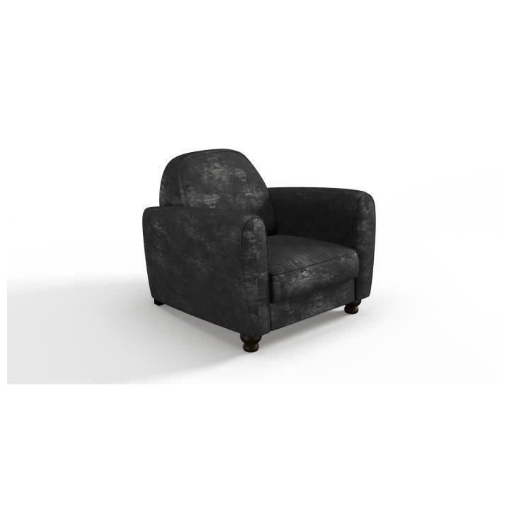 Fauteuil club IKAINEN - Tissu effet veilli noir - L 89 x P 81 x H 77 c