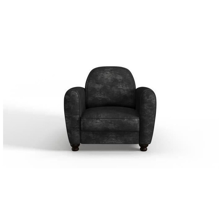 Fauteuil club IKAINEN - Tissu effet veilli noir - L 89 x P 81 x H 77 c