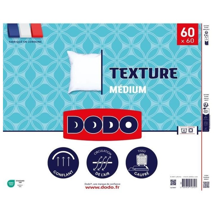 DODO - Oreiller TEXTURE - 60 x 60 cm - 100% Polyester VOLUPT'AIR - Bla