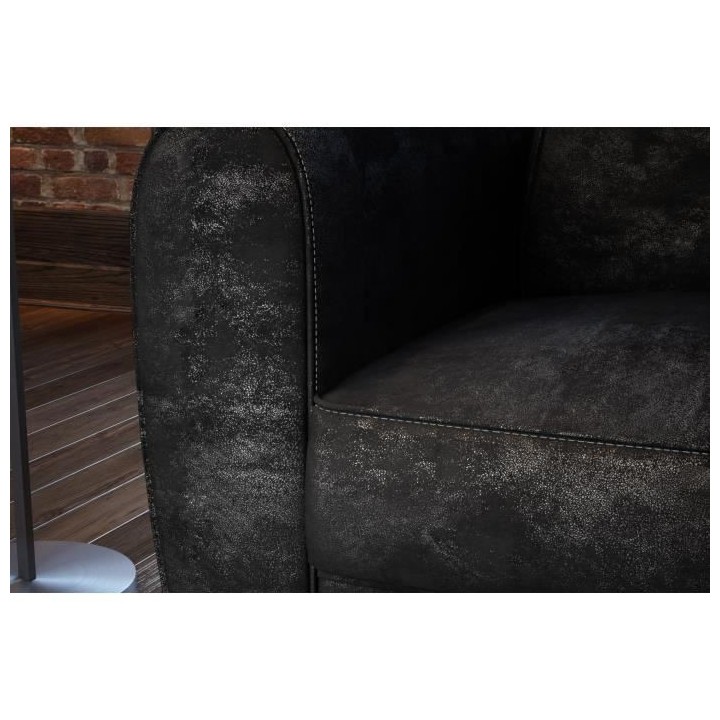 Fauteuil club IKAINEN - Tissu effet veilli noir - L 89 x P 81 x H 77 c