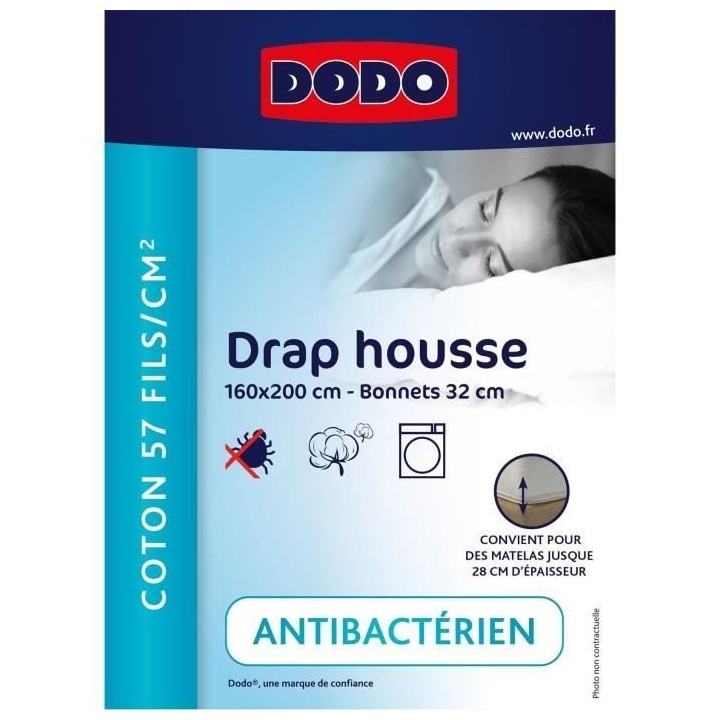 Drap housse DODO - 140x190 cm - Coton - Coutil 32 cm - Blanc