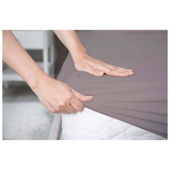 DRAP HOUSSE DODO - ANTIBACTERIENS - TAUPE - 90X190 cm - Bonnet 32 cm