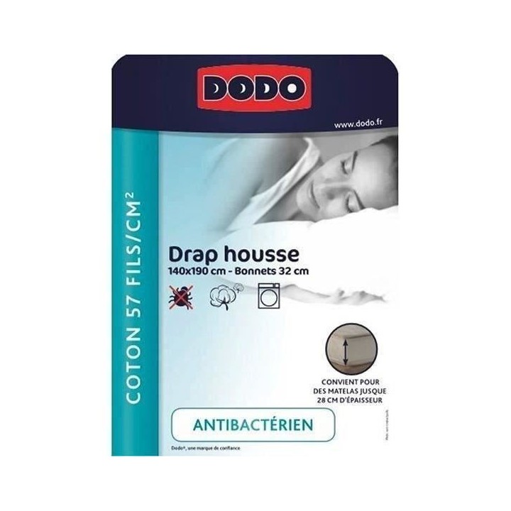 DRAP HOUSSE DODO - ANTIBACTERIENS - TAUPE - 140X190 cm - Bonnet 32 cm