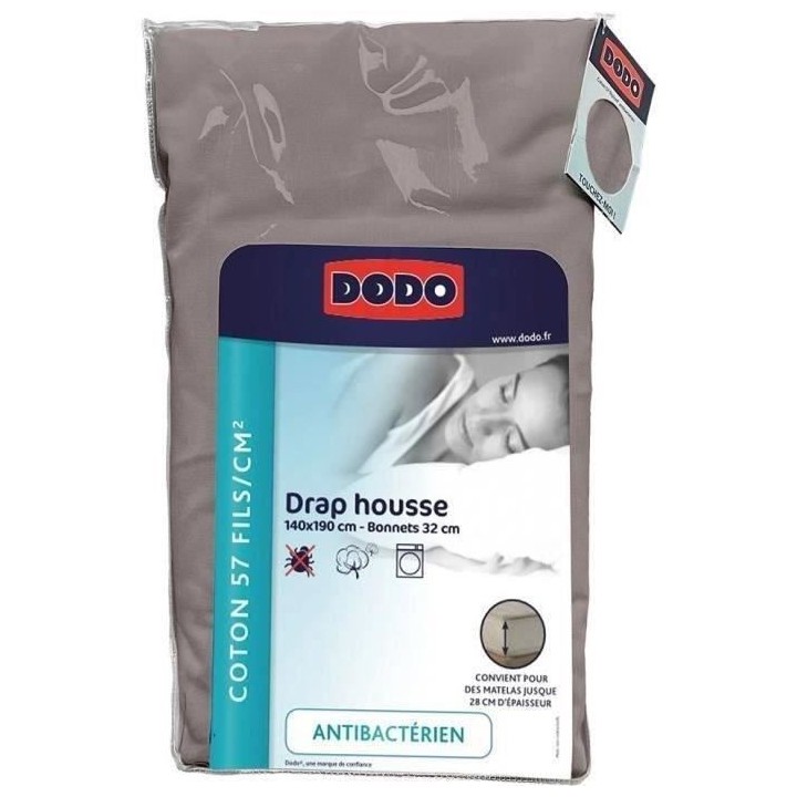 DRAP HOUSSE DODO - ANTIBACTERIENS - TAUPE - 140X190 cm - Bonnet 32 cm