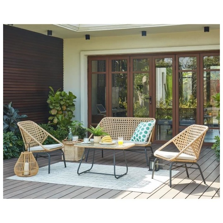Salon de jardin en résine tressée imitation rotin 4 personnes ILBARI