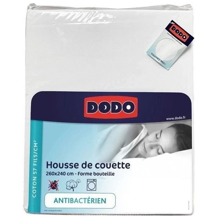 Housse de couette DODO - 260x240 cm - Coton - Antibactérien - Blanc
