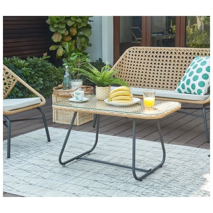 Salon de jardin en résine tressée imitation rotin 4 personnes ILBARI