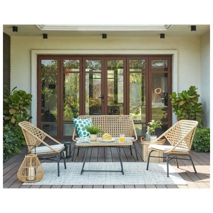 Salon de jardin en résine tressée imitation rotin 4 personnes ILBARI