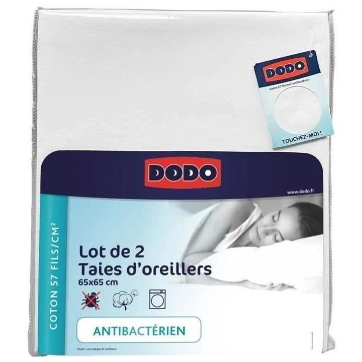 LOT DE 2 TAIES D'OREILLER DODO - BLANC - 65X65 cm