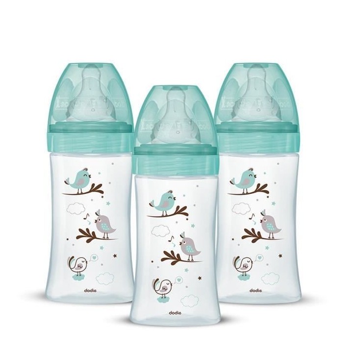 Lot de 3 Biberons DODIE Anti-Colique Initiation+ - Verre - 270ml - 0-6