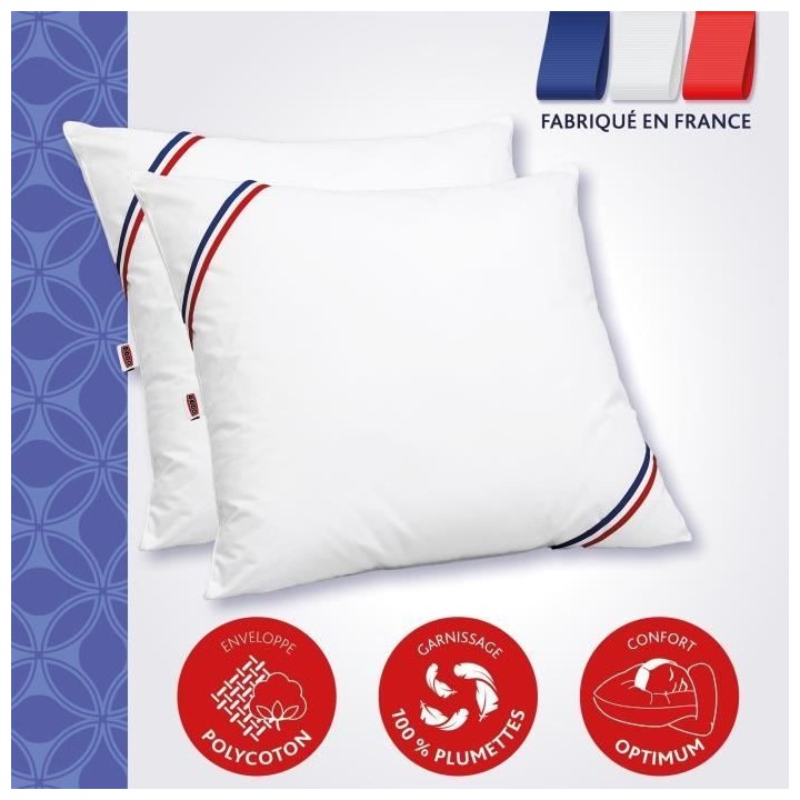 DODO Lot de 2 Oreillers MERIBEL Plumettes 60x60cm