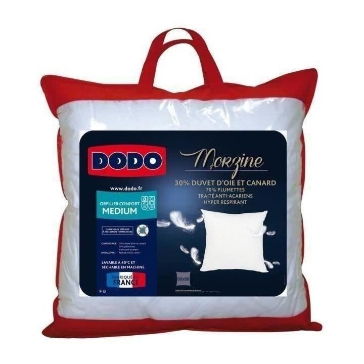 DODO Oreiller Duvet Oie MORZINE Anti-Acariens 65x65cm blanc