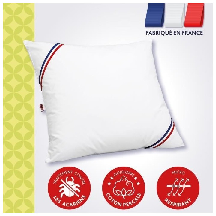 DODO Oreiller Duvet Oie MORZINE Anti-Acariens 65x65cm blanc