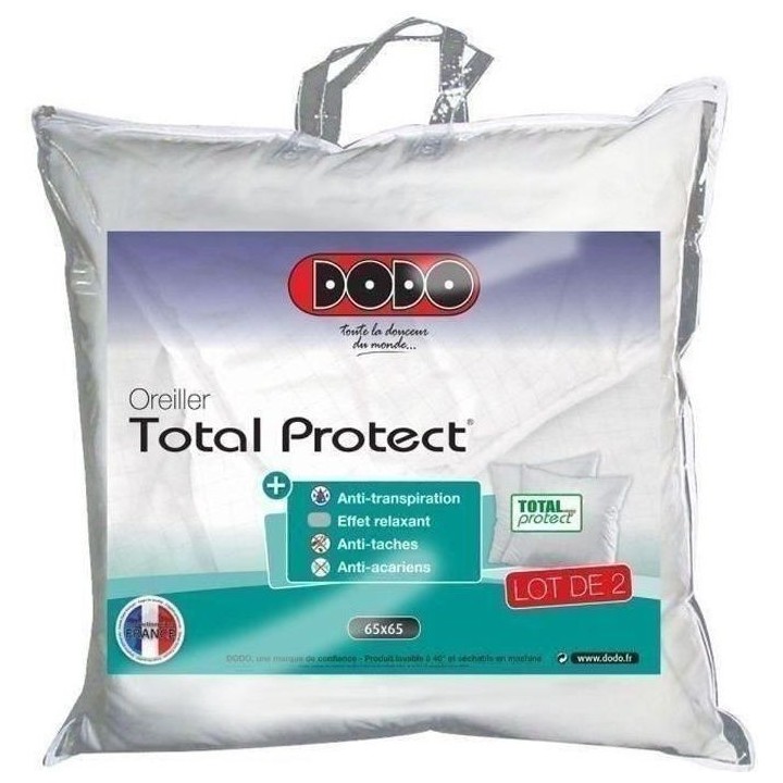DODO Lot de 2 oreillers Total Protect 65x65 cm blanc