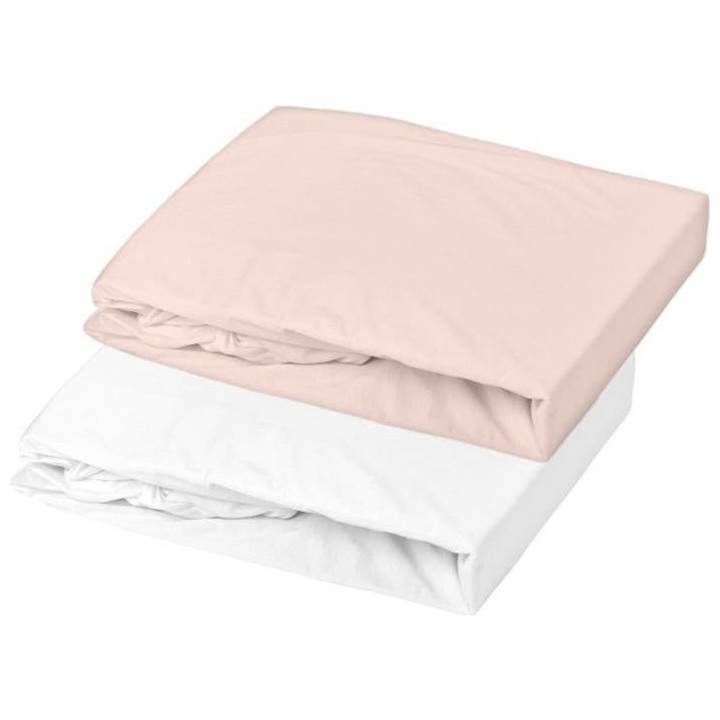 DOMIVA Lot 2 Draps housse Uni - Jersey - oeko-Tex - Blanc/Nude - 70 x