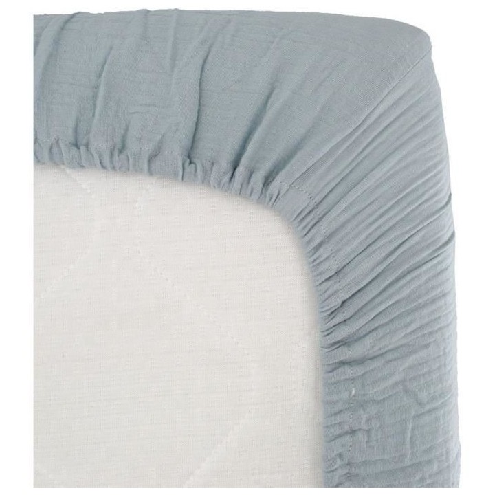Drap housse lange - DOMIVA - 60x120 cm - Bleu vintage - Gaze de coton